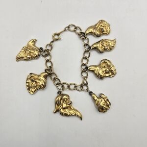 Vintage Disney Gold Tone 7 Dwarfs Charms Bracelet 6"